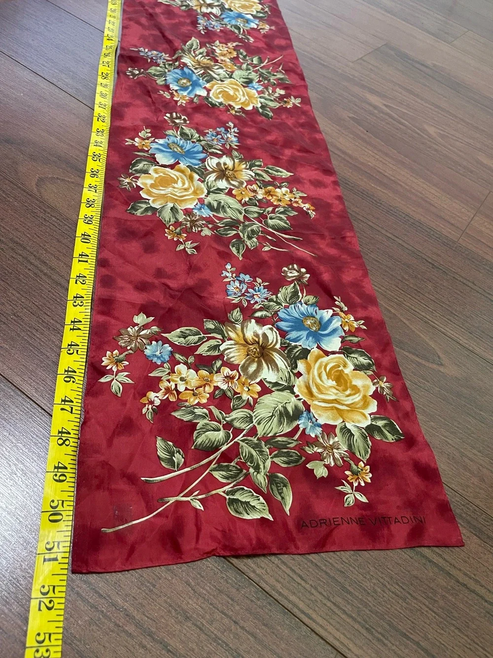 Vintage Adrienne Vittadini floral print silk scarf red yellow beautiful